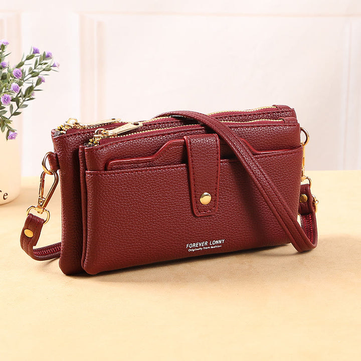 Handytasche mit zwei Fächern für Damen, multifunktionale Umhängetasche aus Leder