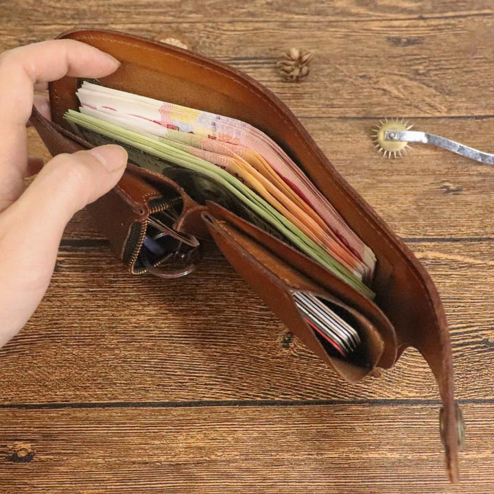 Kurze Brieftasche aus Vintage-Leder, kleine, geräumige Brieftasche mit Kartenhalter für Männer
