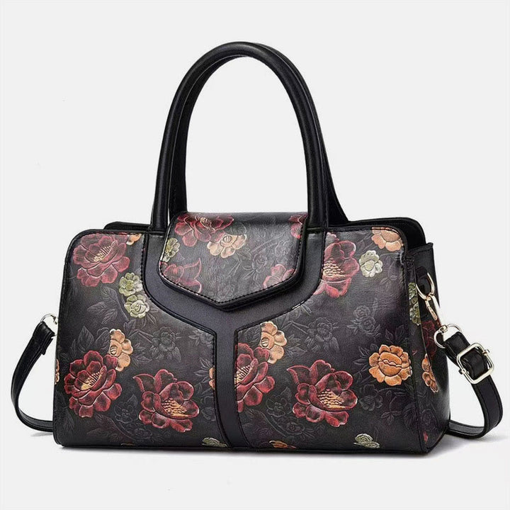 Retro Floral Emboss Handtasche Damen Horizontale Umhängetasche aus Leder