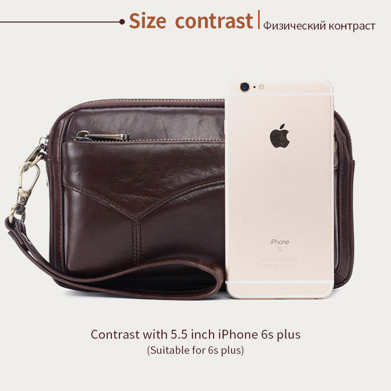 Echtes Leder Clutch Portemonnaie Geräumige Organisierte Handgelenk Geldbörse Fit 7,9" Handy