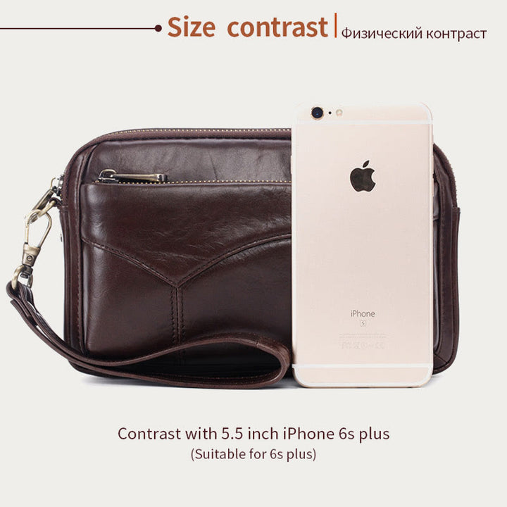 Echtes Leder Clutch Portemonnaie Geräumige Organisierte Handgelenk Geldbörse Fit 7,9" Handy