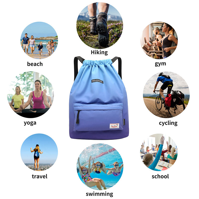 Wasserdichter Nylon-Rucksack mit großer Kapazität und Kordelzug für Sport, Schwimmen, Yoga