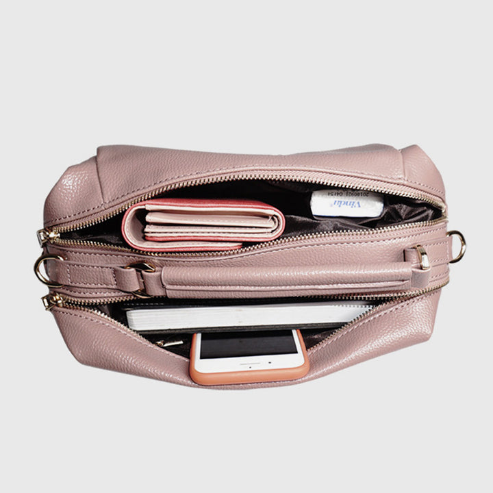 Damen Umhängetasche, elegante Handtasche mit großem Fassungsvermögen, veganes Leder, Boston-Tasche