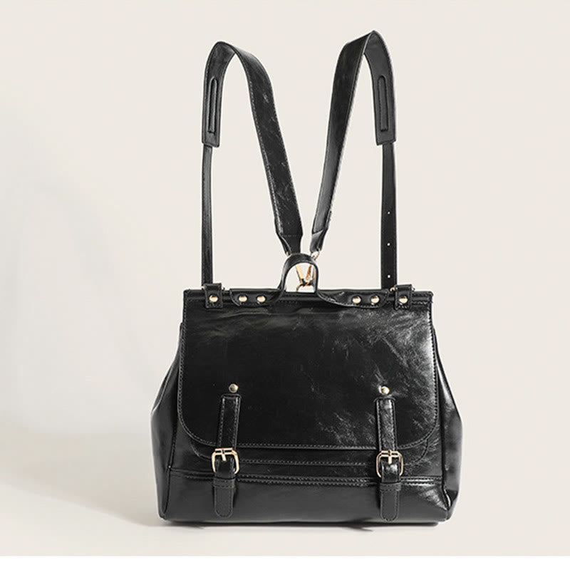 Rucksack für Damen, Vintage, Ölwachsleder, multifunktionale Umhängetasche