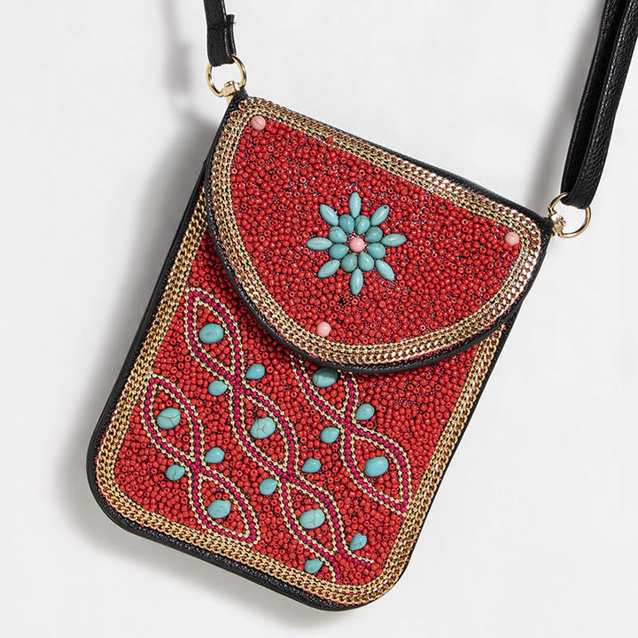 Bohemian Handytasche Damen Muschel Blumen Muster Magnetische Umhängetasche