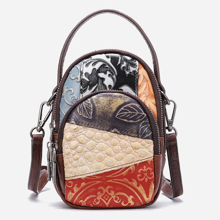 Handytasche für Damen, Umhängetasche aus Leder mit zufälligen Nähten und Farbe