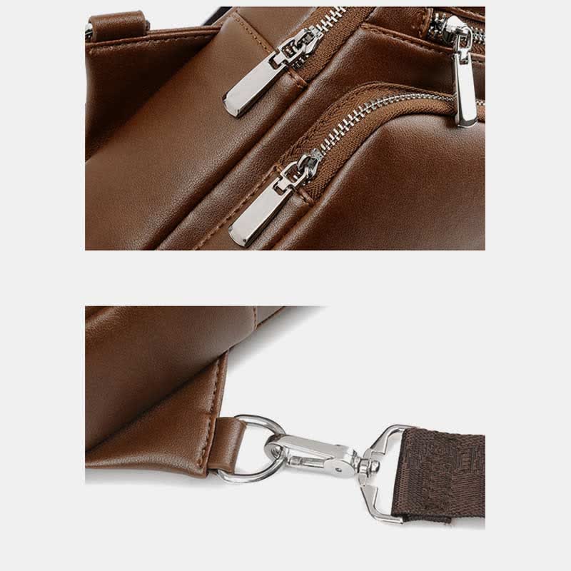 Schultertasche aus Leder mit USB-Ladeanschluss, Brusttasche für Wandern und Reisen