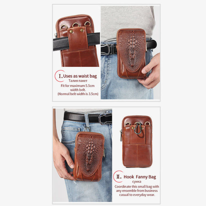 Handytasche aus Leder für Herren, langlebig, multifunktional, zum Tragen auf dem Gürtel, Hüfttasche