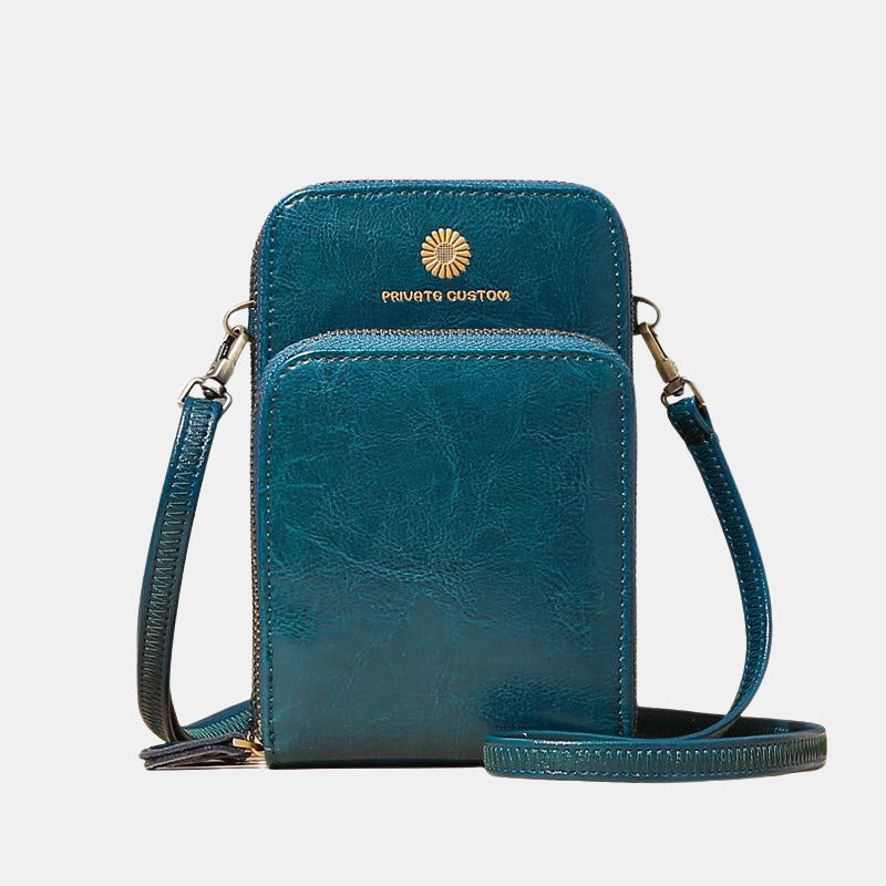 Sonnenblumen-Handytasche aus Leder, mehrere Fächer, Mini-Umhängetasche mit Kartenhalter, Münzgeldbörsen