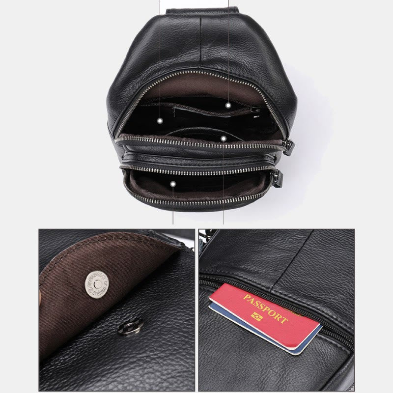 Schultertasche für Herren aus echtem Leder, lässiger Einkaufs-Tagesrucksack