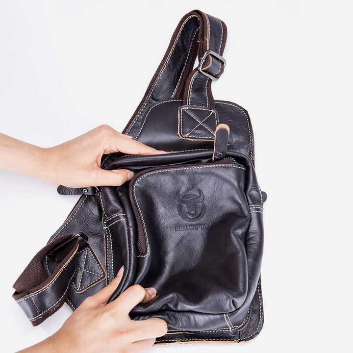 Schultertasche aus echtem Leder mit großem Fassungsvermögen