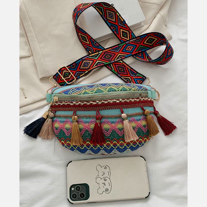 Folk Custom Sling Bag Damen Quaste Umhängetasche Brusttasche