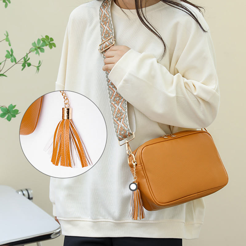 Umhängetasche für Damen mit Quaste, einfarbig, lässige Ledertasche