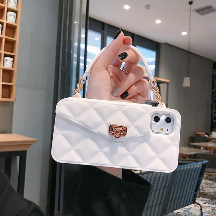 Handtaschenhülle mit Kartenhalter für iPhone, Silikon, stoßfeste Luxus-Telefontasche