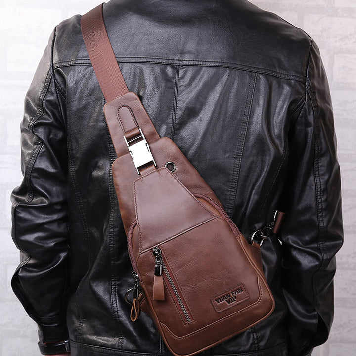 Multifunktions-Schultertasche aus echtem Leder im Vintage-Stil