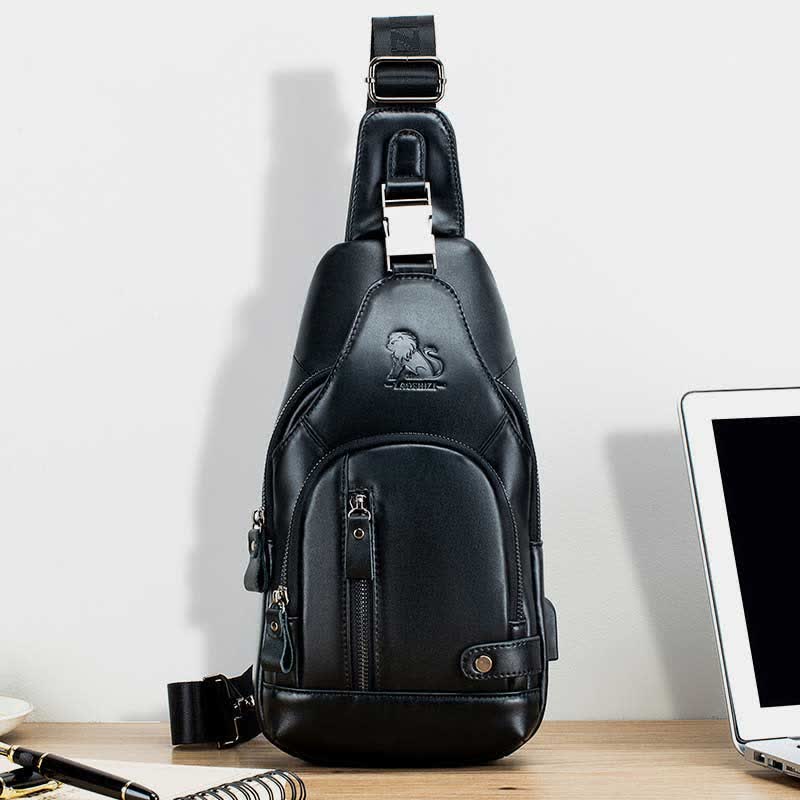 Schultertasche aus echtem Leder, lässiger Outdoor-Schulterrucksack, Brust-Tagesrucksack