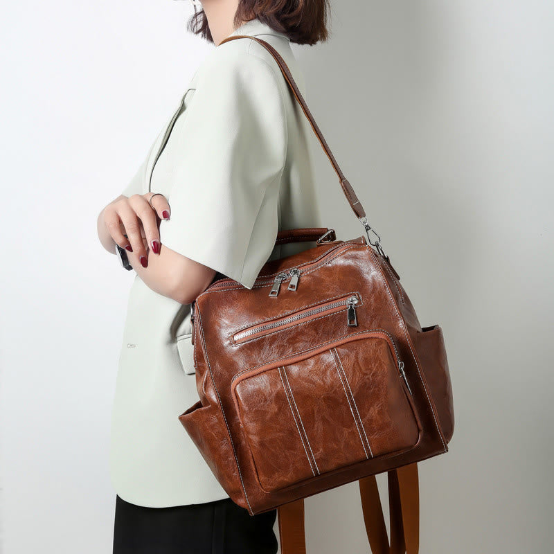 Rucksack für Damen, großes Fassungsvermögen, kleiner Rucksack aus weichem PU-Leder