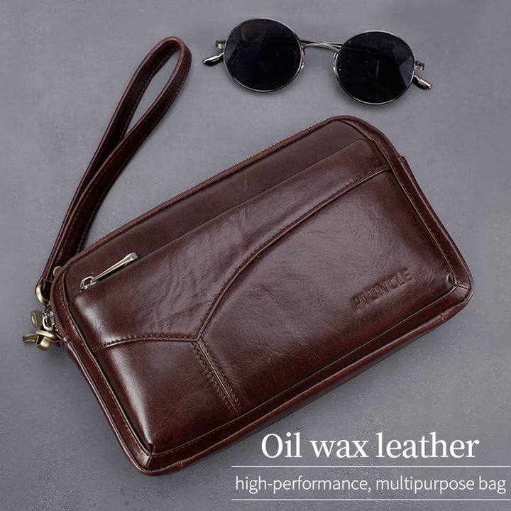 Echtes Leder Clutch Portemonnaie Geräumige Organisierte Handgelenk Geldbörse Fit 7,9" Handy