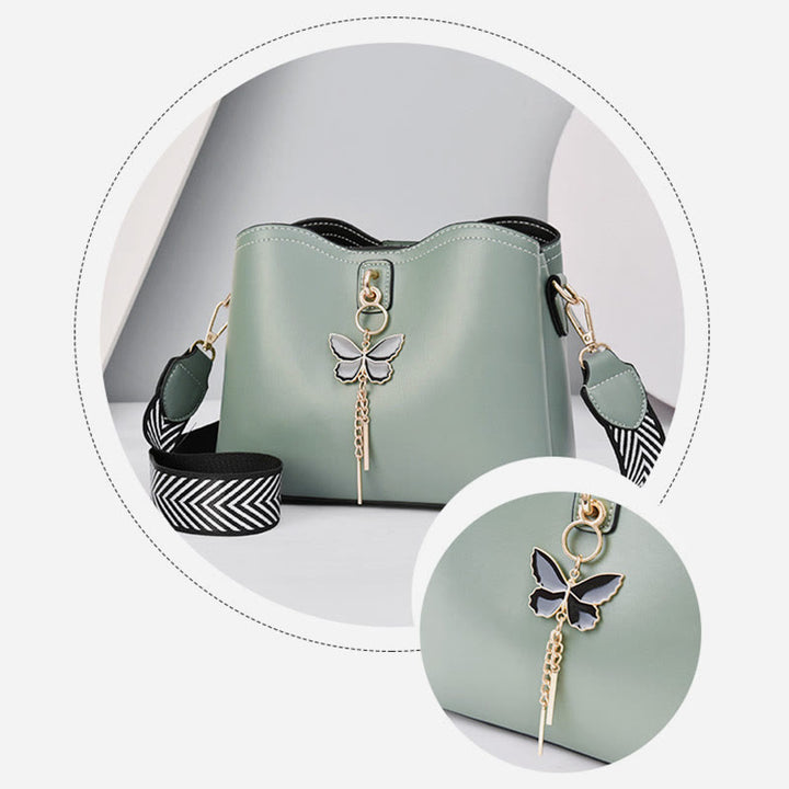 Umhängetasche für Damen, schlichte Schultertasche aus Leder mit Schmetterlingsmotiv