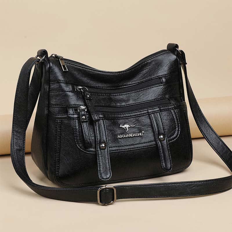 Umhängetasche für Damen, mehrere Taschen, weiches Leder, Reißverschlusstasche, Schultertasche