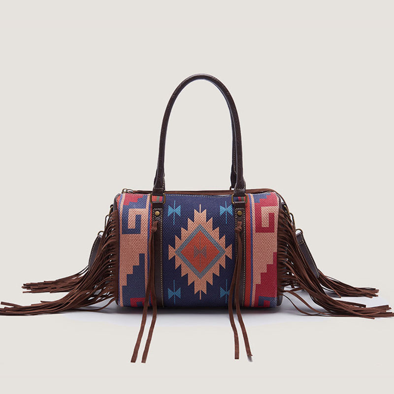 Vintage Handgewebte Boho Tote Tasche mit Quaste und Henkel und Umhängegurt