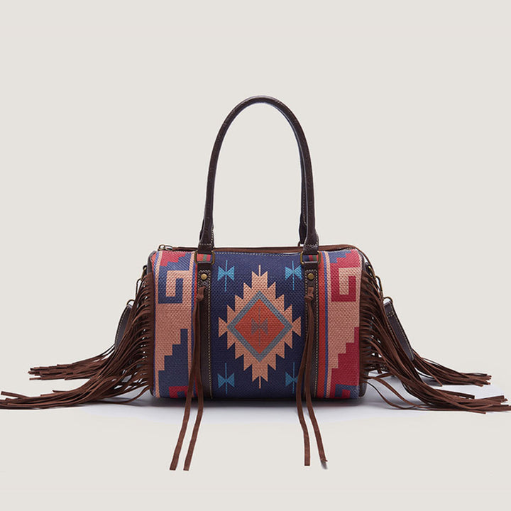 Vintage Handgewebte Boho Tote Tasche mit Quaste und Henkel und Umhängegurt