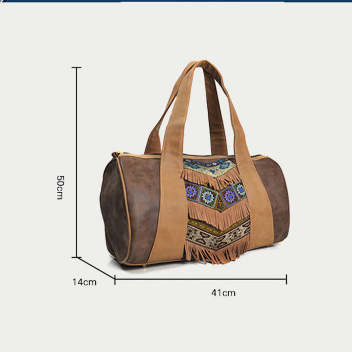 Tote für Damen im ethnischen Stil, PU-Leder, Quaste, Alltagshandtasche