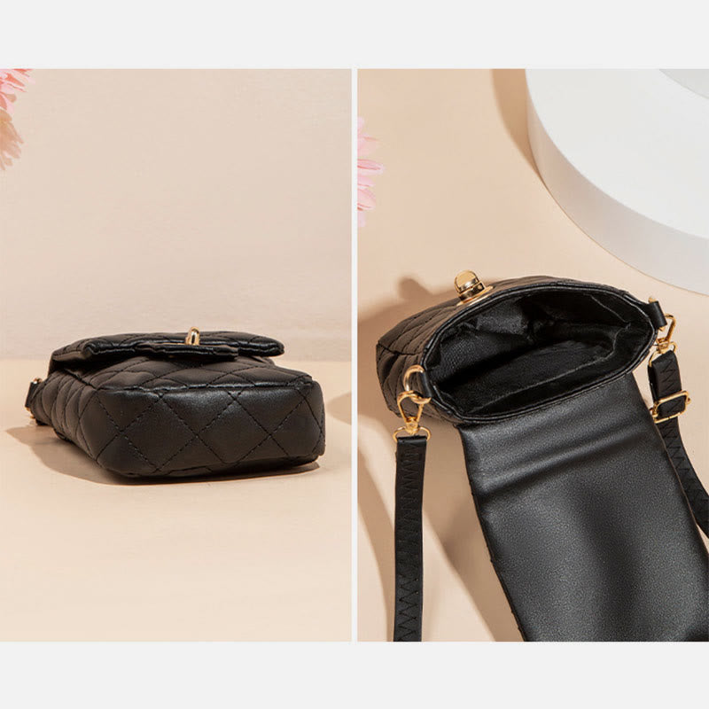 Umhängetasche aus PU-Leder mit Diamant-Karo-Stickerei für Damen