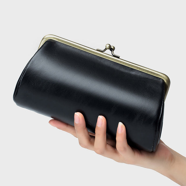 Clutch für Damen, Retro, schlichte Abendtasche aus echtem Leder