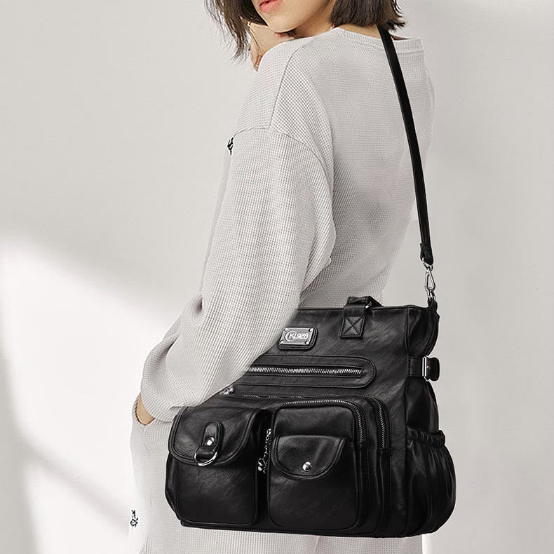 Große Umhängetasche für Damen mit mehreren Taschen und zwei Verwendungsmöglichkeiten
