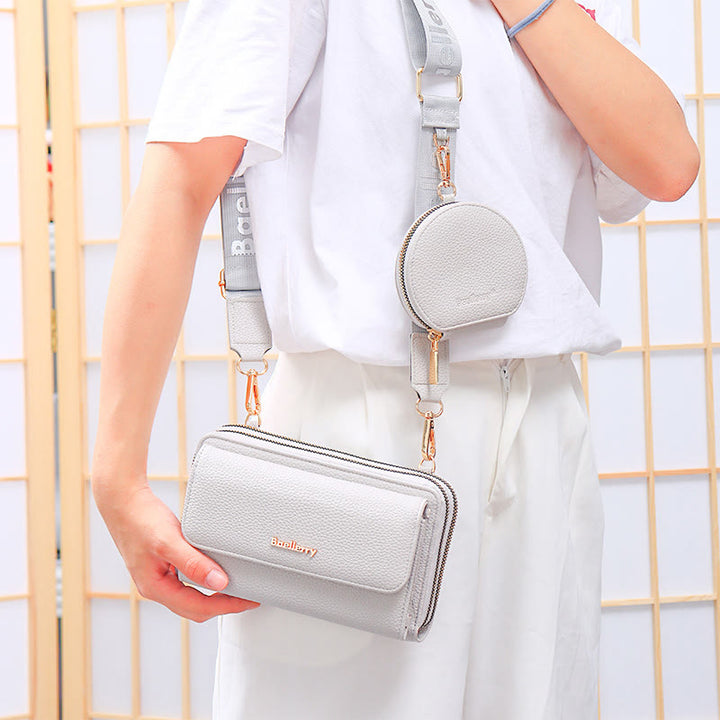 Handytasche für Damen mit Lychee-Muster und Alphabet-Trägern, Umhängetasche