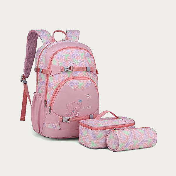 Rucksack für Mädchen, Stickerei, Schultasche mit Lunchbox für Kinder und Teenager