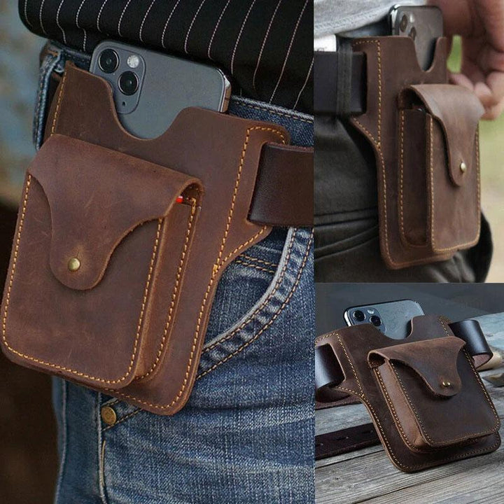Outdoor Leder Retro Volltonfarbe 7,2 Zoll Handy Gürteltasche