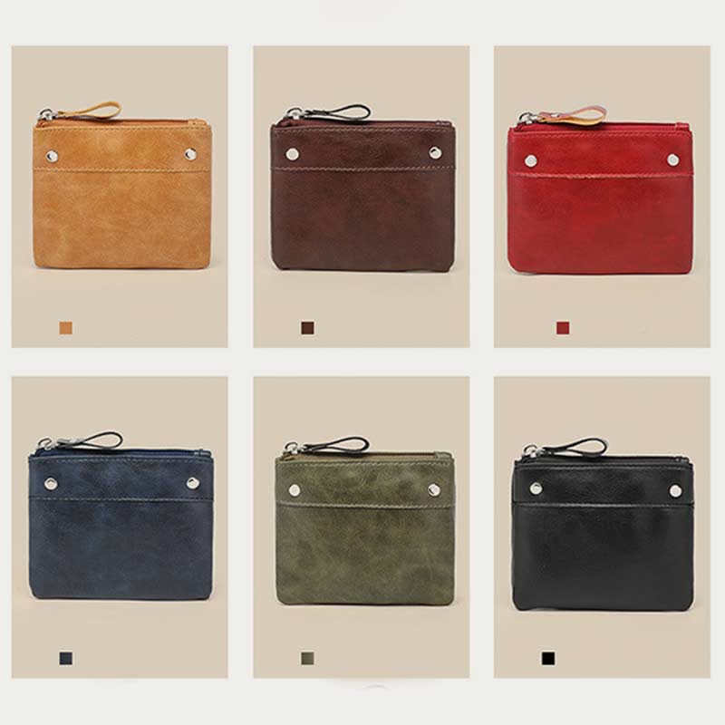 Retro-Münzbeutel aus Leder, Wechselgeldhalter für Damen, Mini-Geldbörse mit Reißverschluss