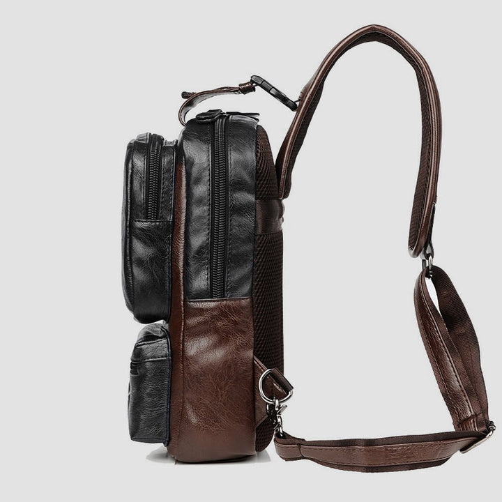 Schultertasche für Herren, Outdoor-Sport, Umhängerucksack aus PU-Leder