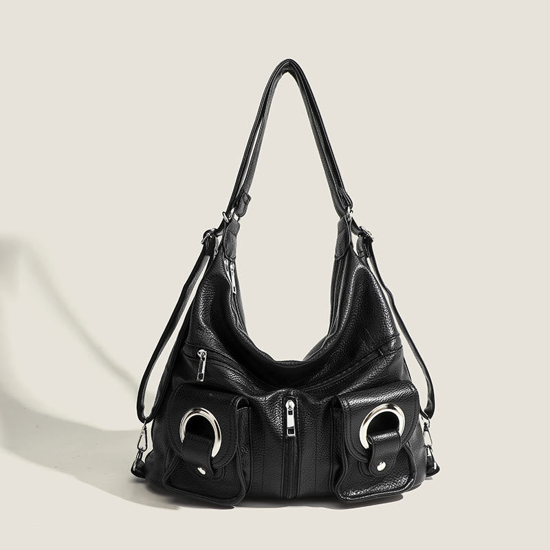 Umwandelbarer Rucksack aus weichem Leder mit zwei Fächern für Damen