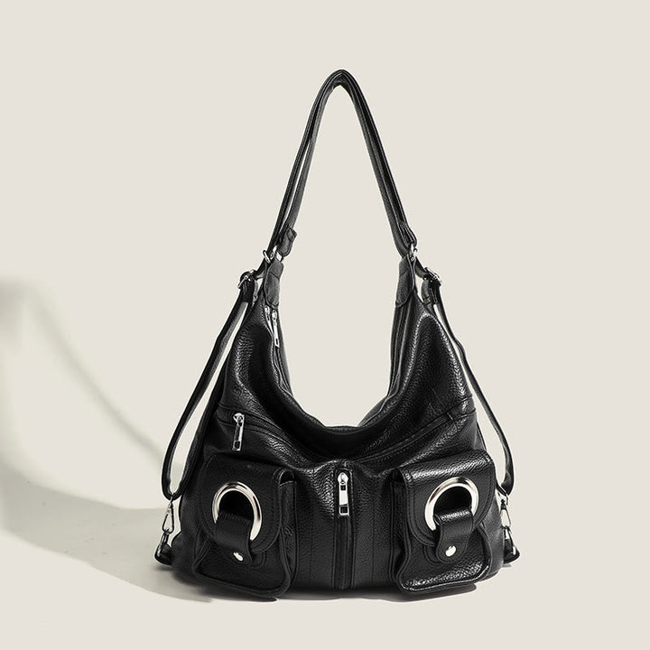 Umwandelbarer Rucksack aus weichem Leder mit zwei Fächern für Damen