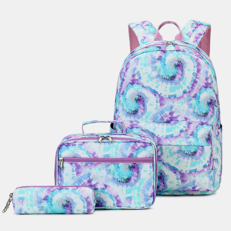 Schulrucksack-Set 3-teilig Batikmuster Mädchen Büchertaschen Lunchtasche Federmäppchen