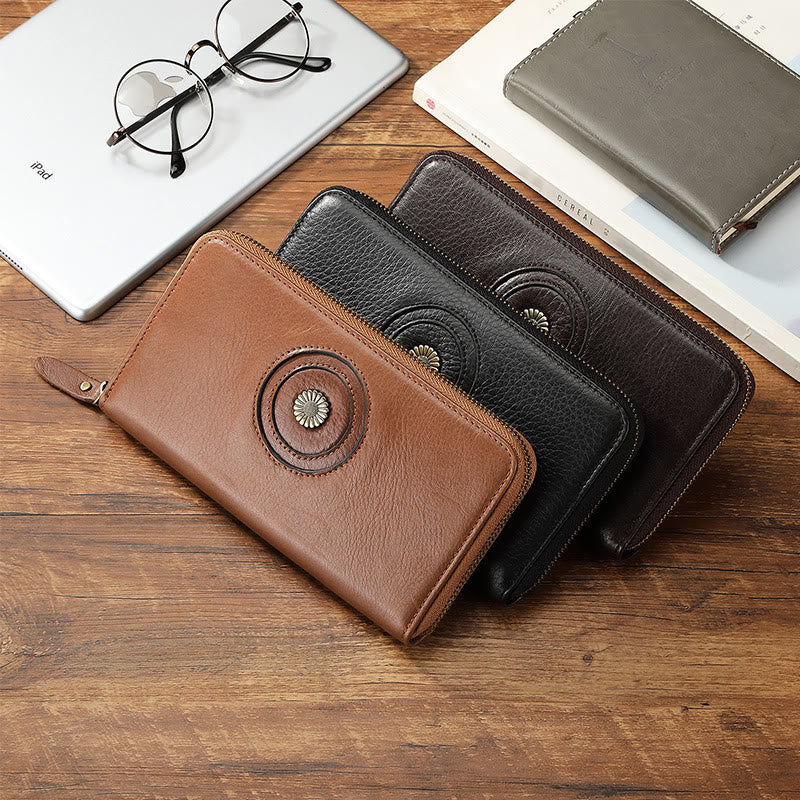 Geldbörse aus echtem Leder für Damen und Herren, einfarbige Clutch
