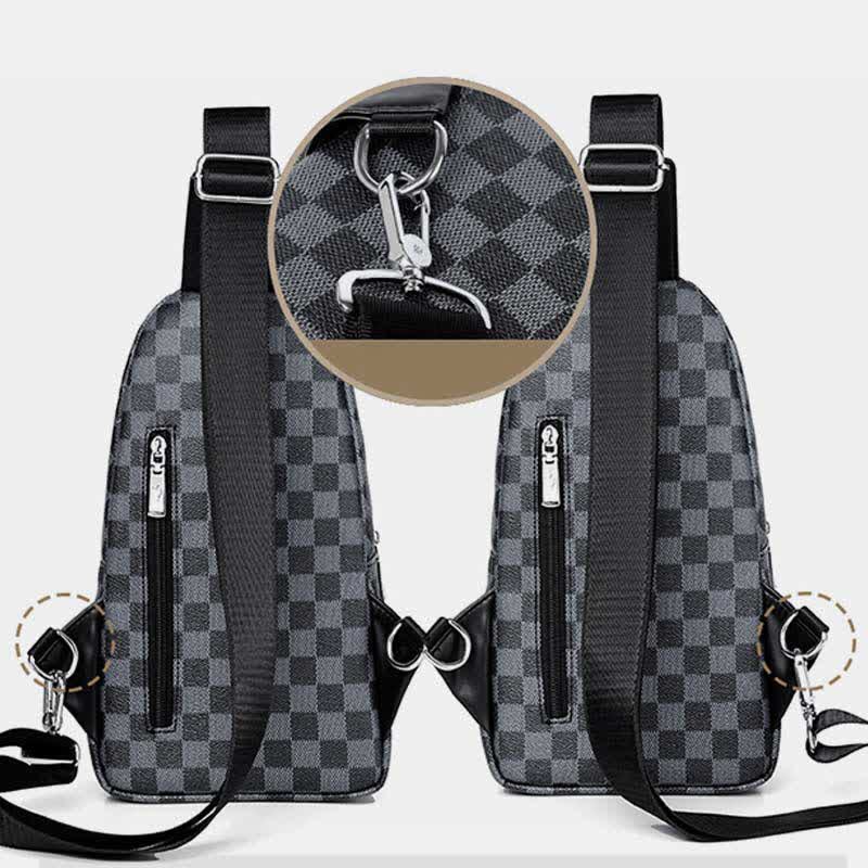 Mehrzweck-Schultertasche aus lässigem, kariertem Leder für Herren, Umhängetasche, Schulterrucksack