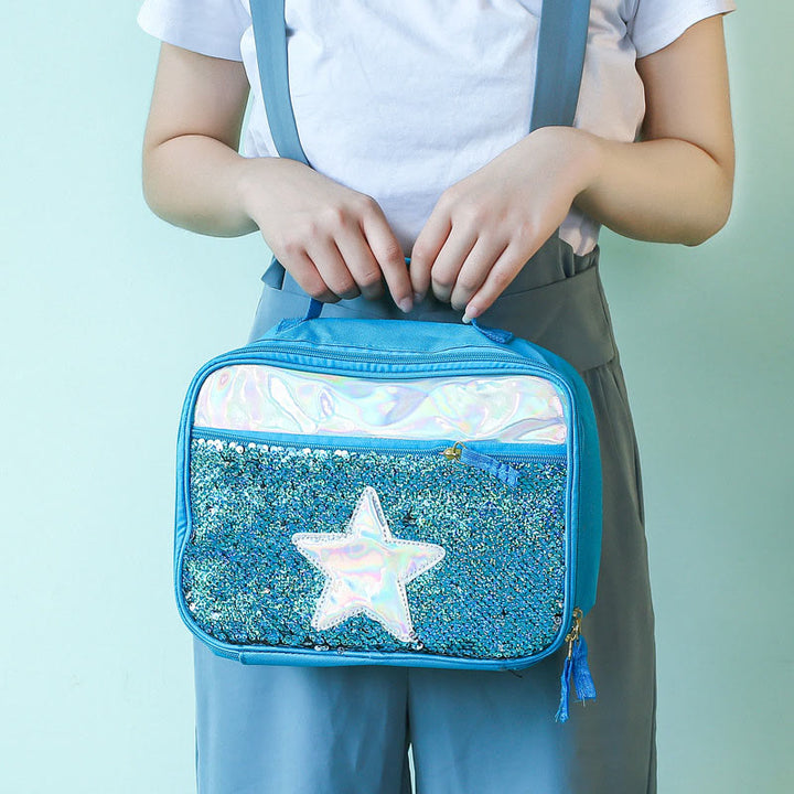 Lunchtasche für Kinder mit Glitzer-Herzmuster, isolierte Tasche