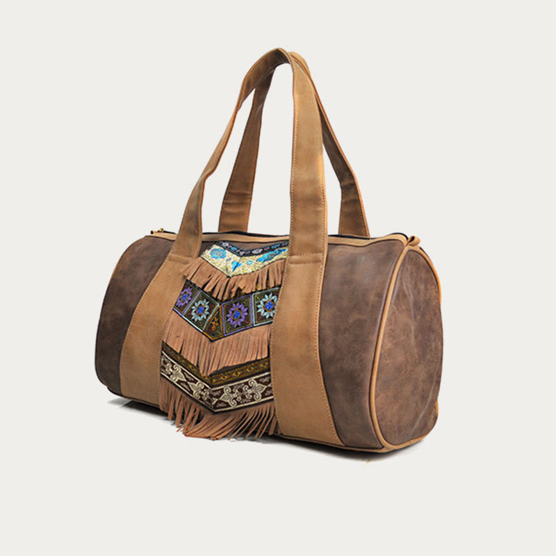 Tote für Damen im ethnischen Stil, PU-Leder, Quaste, Alltagshandtasche