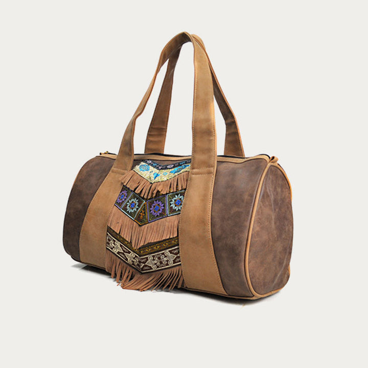 Tote für Damen im ethnischen Stil, PU-Leder, Quaste, Alltagshandtasche