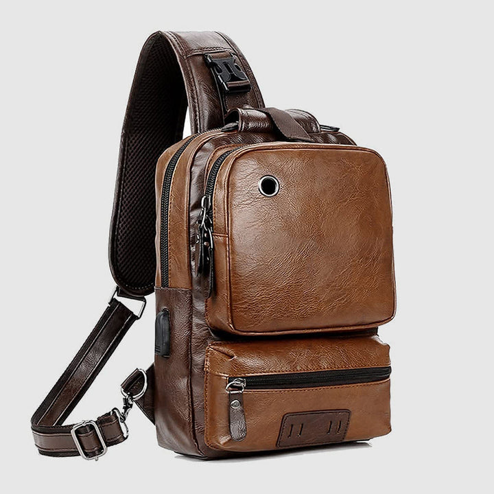 Schultertasche für Herren, Outdoor-Sport, Umhängerucksack aus PU-Leder