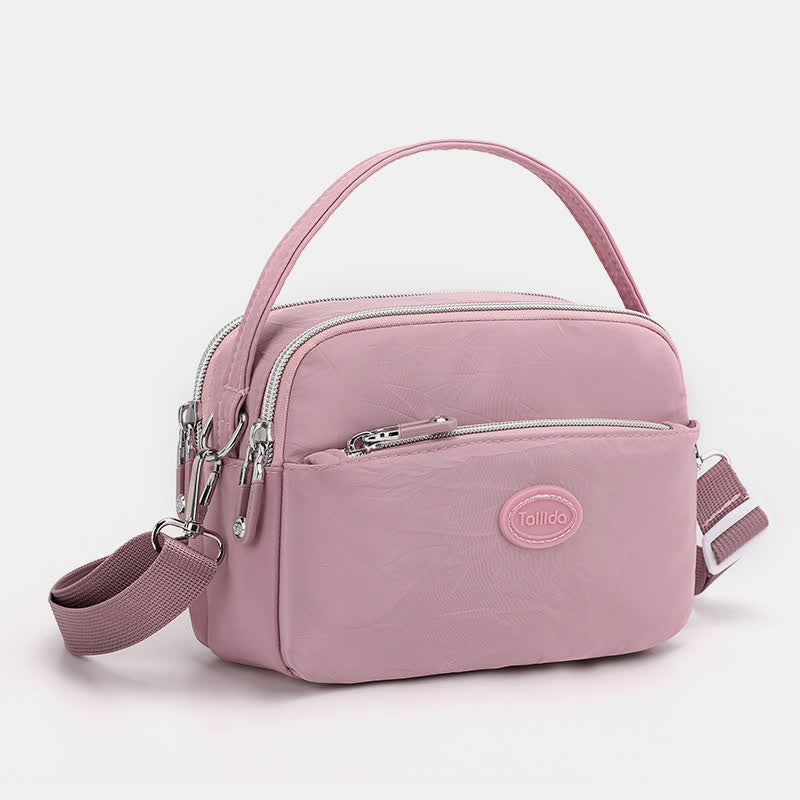 Umhängetasche für Damen, Schultertasche mit Dreifach-Reißverschluss, lässige Nylon-Geldbörse