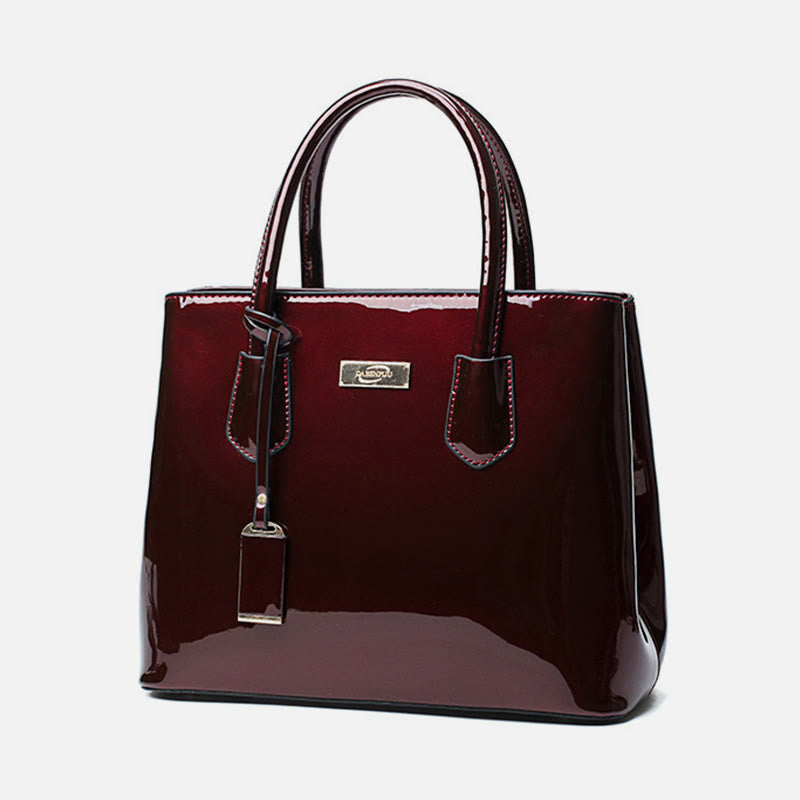 Retro Spiegel glänzend Leder Bucket Bag Damen Umhängetasche - Dunkelrot - image 0