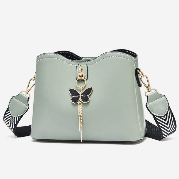 Umhängetasche für Damen, schlichte Schultertasche aus Leder mit Schmetterlingsmotiv