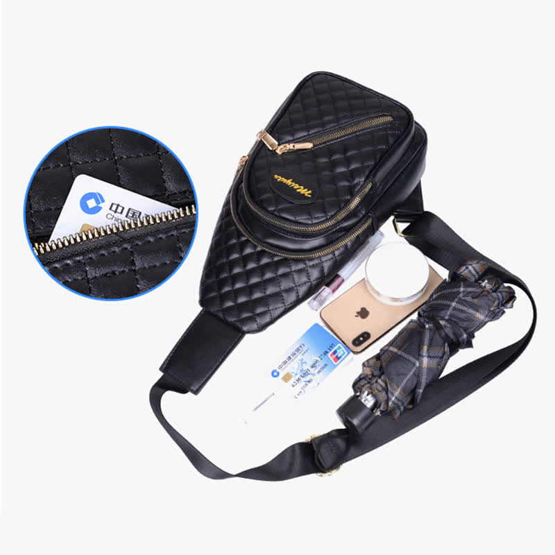 Schultertasche aus Leder für Damen, gesteppt, Umhängetasche, Sling-Rucksack, Tagesrucksack