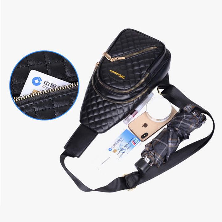 Schultertasche aus Leder für Damen, gesteppt, Umhängetasche, Sling-Rucksack, Tagesrucksack