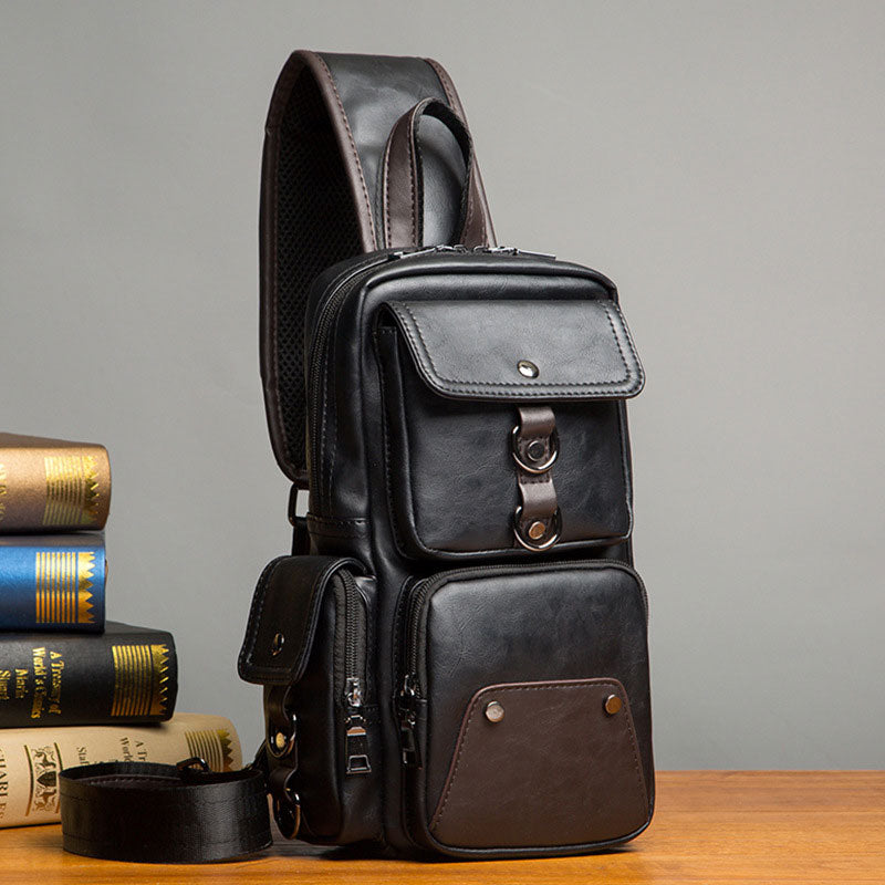 Retro-Schultertasche aus Leder mit Diebstahlschutz und interaktiven Taschen, geräumiger Tagesrucksack
